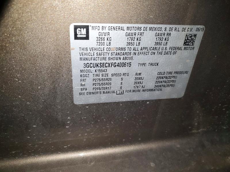 Aukcja sprzedaży 2015 Chevrolet Silverado, vin: 3GCUKSECXFG400615, numer aukcji: 57915456