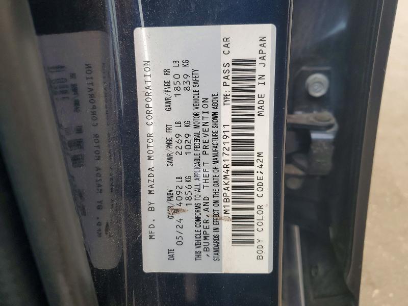 2024 Mazda 3 მანქანა იყიდება აუქციონზე, vin: JM1BPAKM4R1721911, აუქციონის ნომერი: 57751856