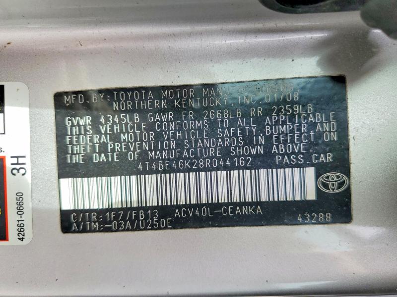 2008 Toyota Camry მანქანა იყიდება აუქციონზე, vin: 4T4BE46K28R044162, აუქციონის ნომერი: 56305756
