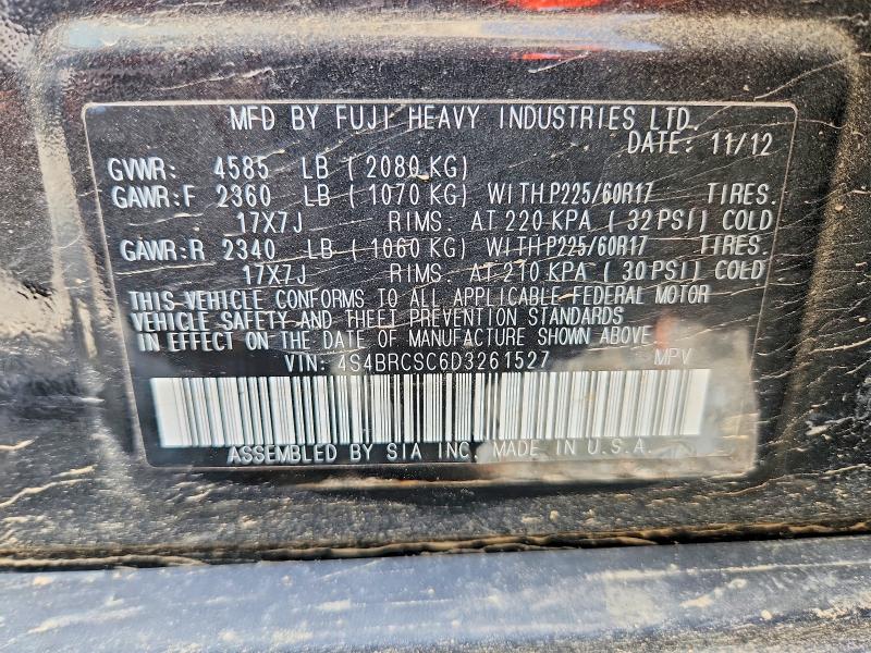 2013 Subaru Outback მანქანა იყიდება აუქციონზე, vin: 4S4BRCSC6D3261527, აუქციონის ნომერი: 55683046