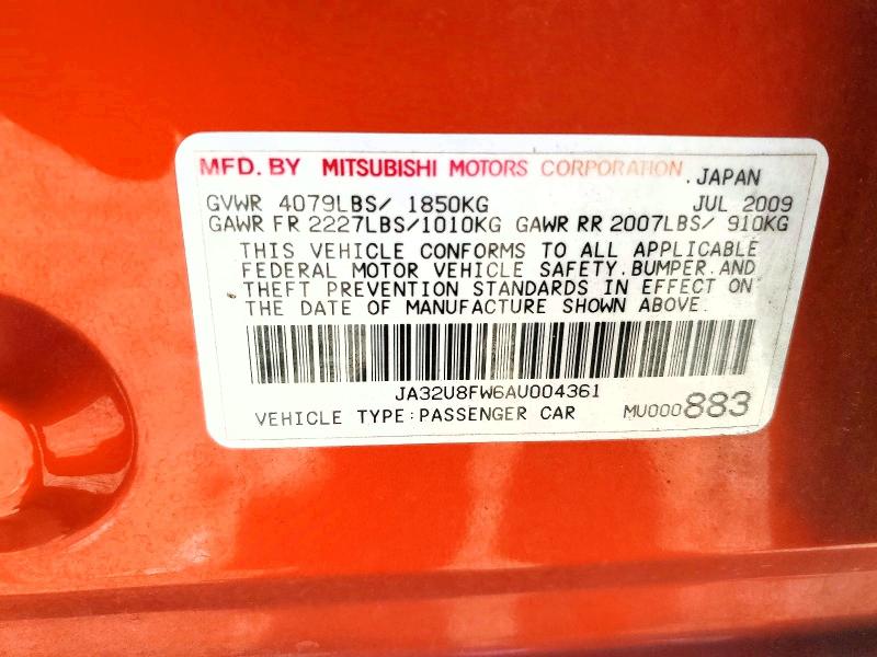 Продажа на аукционе авто 2010 Mitsubishi Lancer, vin: JA32U8FW6AU004361, номер лота: 57966756