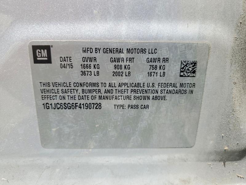 Продаж на аукціоні авто 2015 Chevrolet Sonic, vin: 1G1JC6SG6F4190728, номер лоту: 56343686