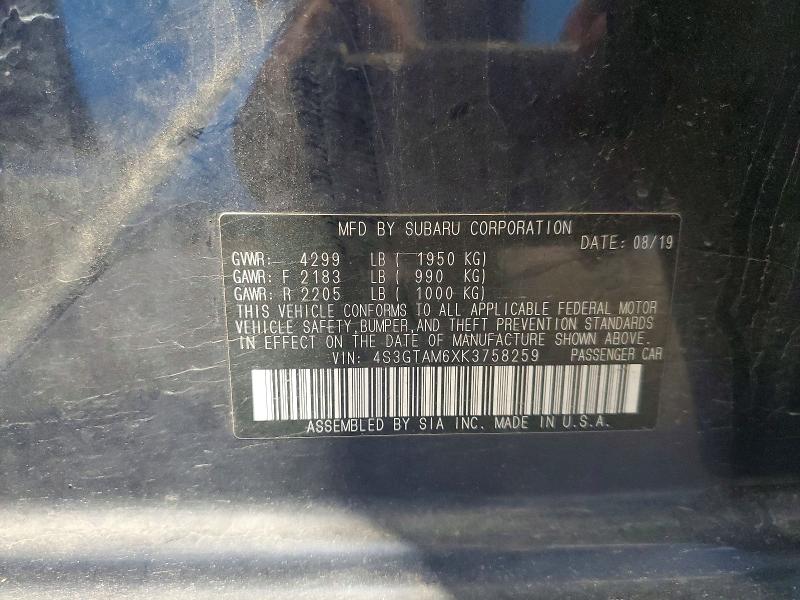Продажа на аукционе авто 2019 Subaru Impreza, vin: 4S3GTAM6XK3758259, номер лота: 55930716