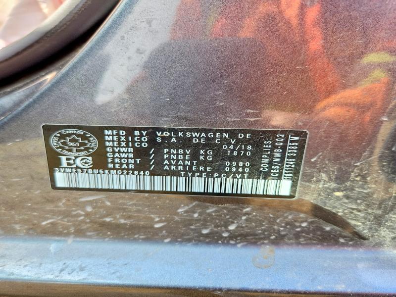 57888056 :رقم المزاد ، 3VWE57BU5KM022640 vin ، 2019 Volkswagen Jetta مزاد بيع