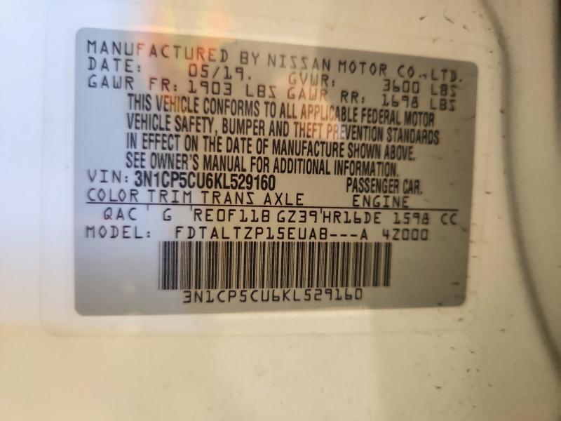 Aukcja sprzedaży 2019 Nissan Kicks, vin: 3N1CP5CU6KL529160, numer aukcji: 57866826