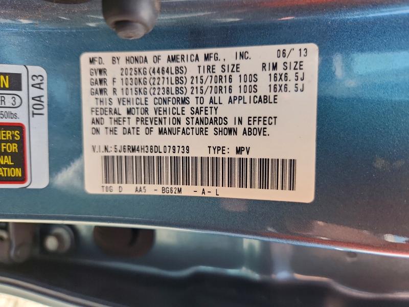 2013 Honda Cr-v მანქანა იყიდება აუქციონზე, vin: 5J6RM4H38DL079739, აუქციონის ნომერი: 55461226