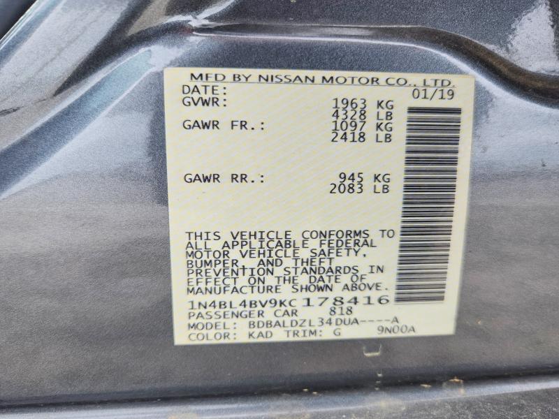 Aukcja sprzedaży 2019 Nissan Altima, vin: 1N4BL4BV9KC178416, numer aukcji: 58194616