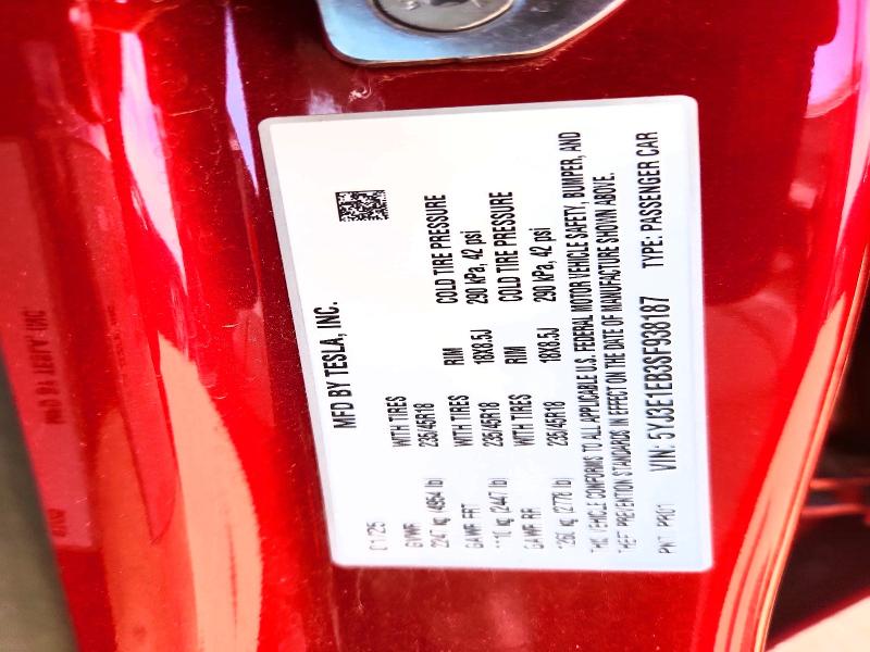 2025 Tesla Model 3 მანქანა იყიდება აუქციონზე, vin: 5YJ3E1EB3SF938187, აუქციონის ნომერი: 55884566
