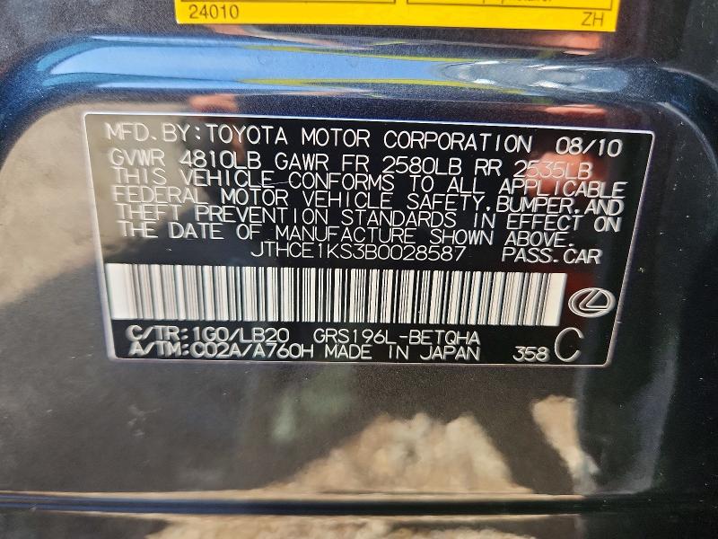 56999286 :رقم المزاد ، JTHCE1KS3B0028587 vin ، 2011 Lexus Gs مزاد بيع