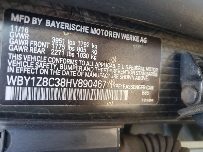 Продаж на аукціоні авто 2017 Bmw I3, vin: WBY1Z8C38HV890467, номер лоту: 57494036
