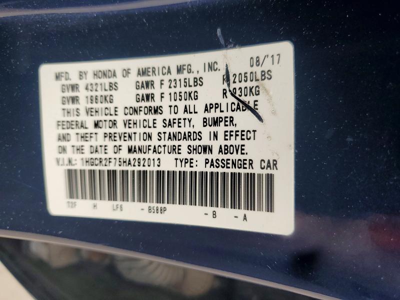 56893546 :رقم المزاد ، 1HGCR2F75HA292013 vin ، 2017 Honda Accord مزاد بيع