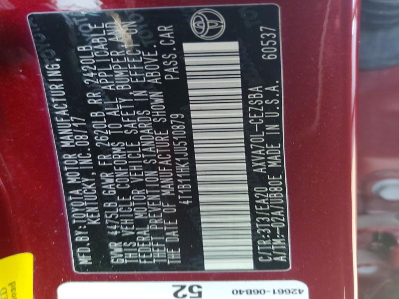 Продаж на аукціоні авто 2018 Toyota Camry, vin: 4T1B11HK1JU510879, номер лоту: 59033456