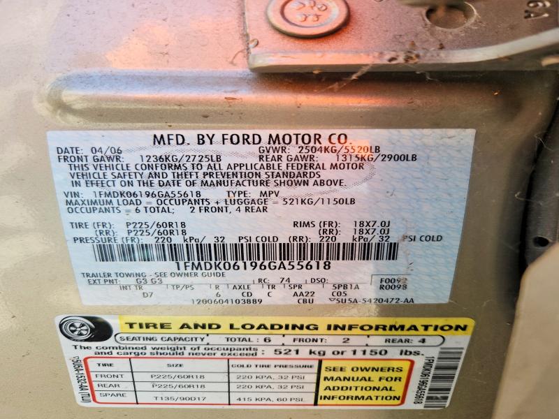 2006 Ford Freestyle მანქანა იყიდება აუქციონზე, vin: 1FMDK06196GA55618, აუქციონის ნომერი: 58086706