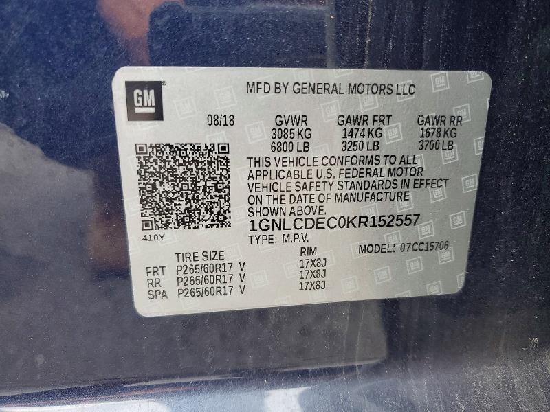 Aukcja sprzedaży 2019 Chevrolet Tahoe, vin: 1GNLCDEC0KR152557, numer aukcji: 56451166