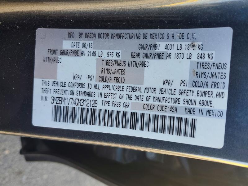 57934866 :رقم المزاد ، 3MZBM1V7XGM312128 vin ، 2016 Mazda 3 مزاد بيع