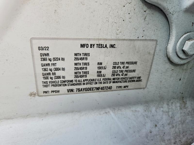 Aukcja sprzedaży 2022 Tesla Model Y, vin: 7SAYGDEE7NF407240, numer aukcji: 56255096