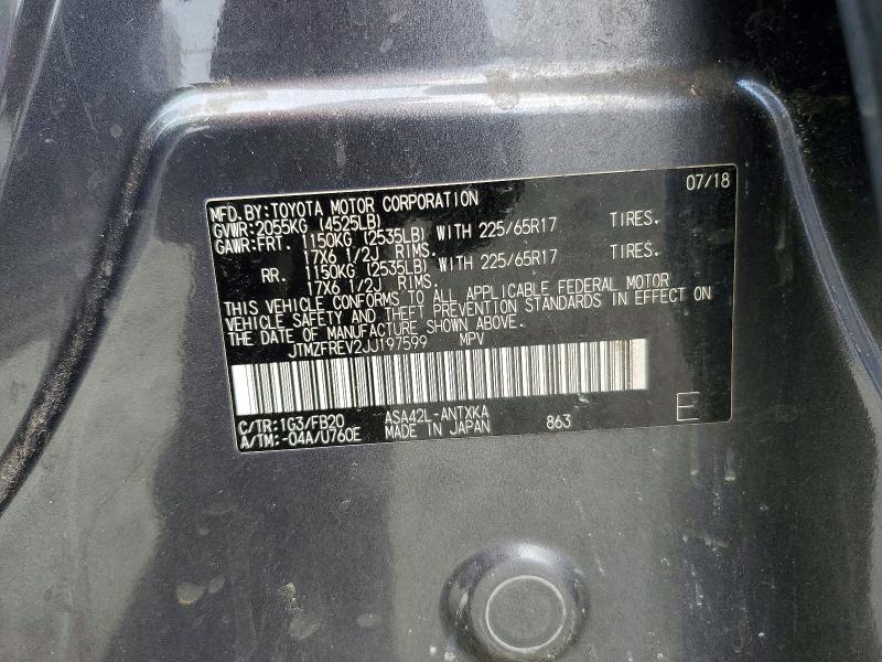 Aukcja sprzedaży 2018 Toyota Rav4, vin: JTMZFREV2JJ197599, numer aukcji: 59104896