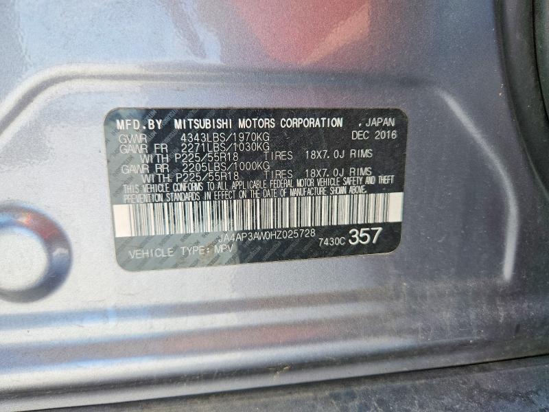 58056646 :رقم المزاد ، JA4AP3AW0HZ025728 vin ، 2017 Mitsubishi Outlander Sport مزاد بيع
