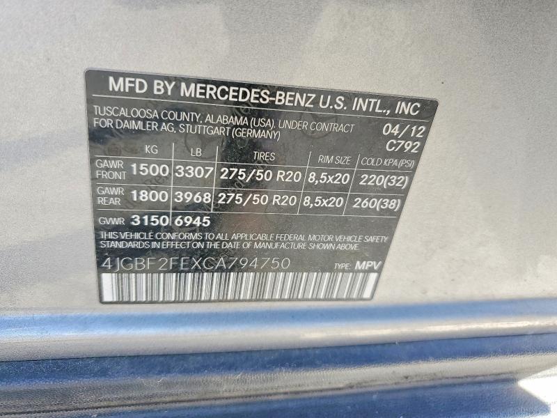Aukcja sprzedaży 2012 Mercedes-benz Gl-class Gl350 Bluet, vin: 4JGBF2FEXCA794750, numer aukcji: 57028466