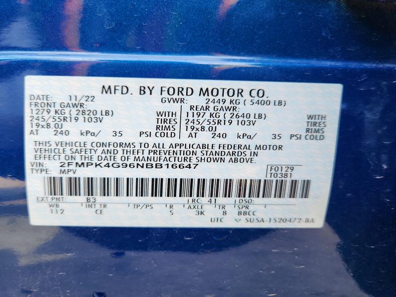 Aukcja sprzedaży 2022 Ford Edge, vin: 2FMPK4G96NBB16647, numer aukcji: 57323866