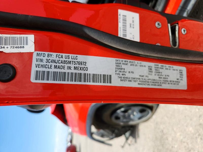 Продаж на аукціоні авто 2021 Jeep Compass, vin: 3C4NJCAB5MT576972, номер лоту: 58149436
