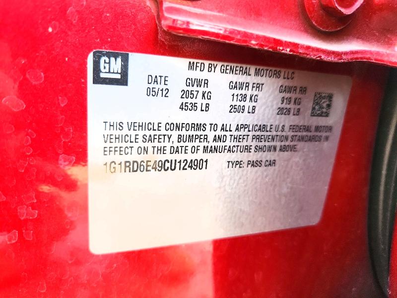 Aukcja sprzedaży 2012 Chevrolet Volt, vin: 1G1RD6E49CU124901, numer aukcji: 56759346