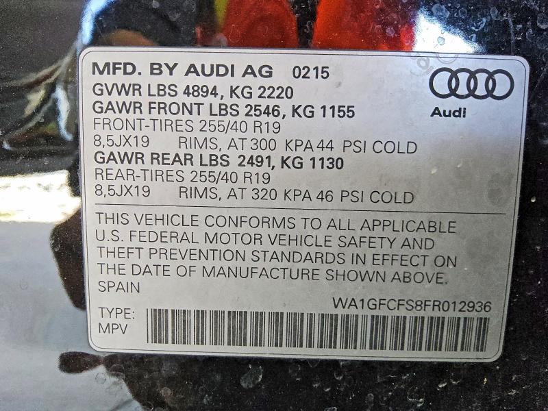 Aukcja sprzedaży 2015 Audi Q3, vin: WA1GFCFS8FR012936, numer aukcji: 55997356