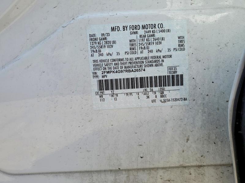 58096966 :رقم المزاد ، 2FMPK4G97RBA26574 vin ، 2024 Ford Edge مزاد بيع