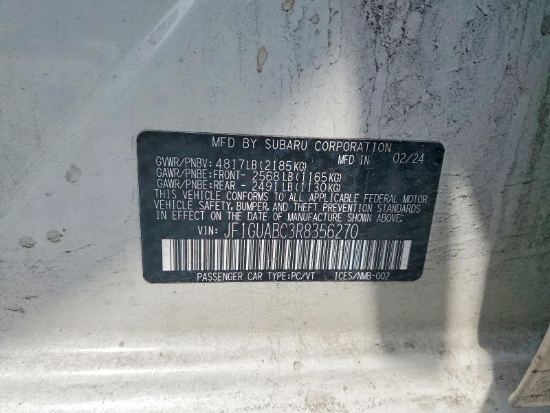 2024 Subaru Impreza მანქანა იყიდება აუქციონზე, vin: JF1GUABC3R8356270, აუქციონის ნომერი: 56594796