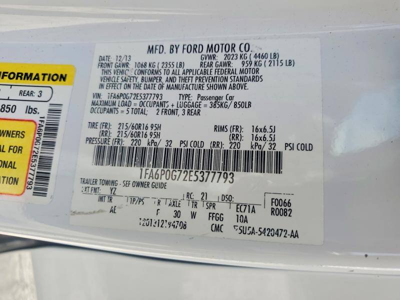 2014 Ford Fusion მანქანა იყიდება აუქციონზე, vin: 1FA6P0G72E5377793, აუქციონის ნომერი: 57411596