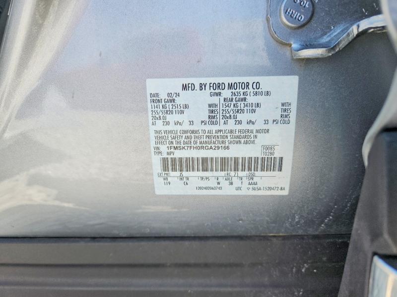 2024 Ford Explorer მანქანა იყიდება აუქციონზე, vin: 1FMSK7FH0RGA29166, აუქციონის ნომერი: 56951666