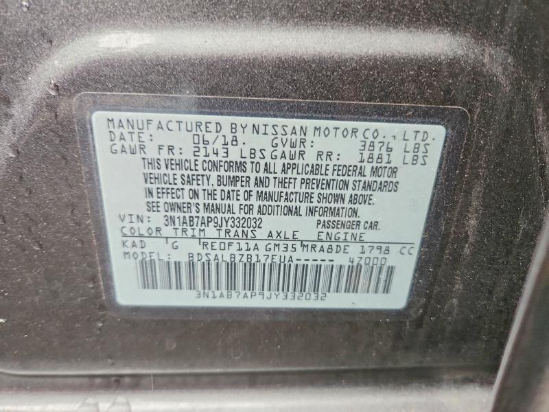 2018 Nissan Sentra მანქანა იყიდება აუქციონზე, vin: 3N1AB7AP9JY332032, აუქციონის ნომერი: 57091356