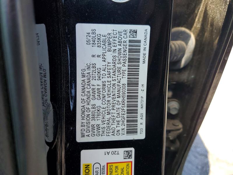 56480306 :رقم المزاد ، 2HGFE2F5XRH590308 vin ، 2024 Honda Civic مزاد بيع