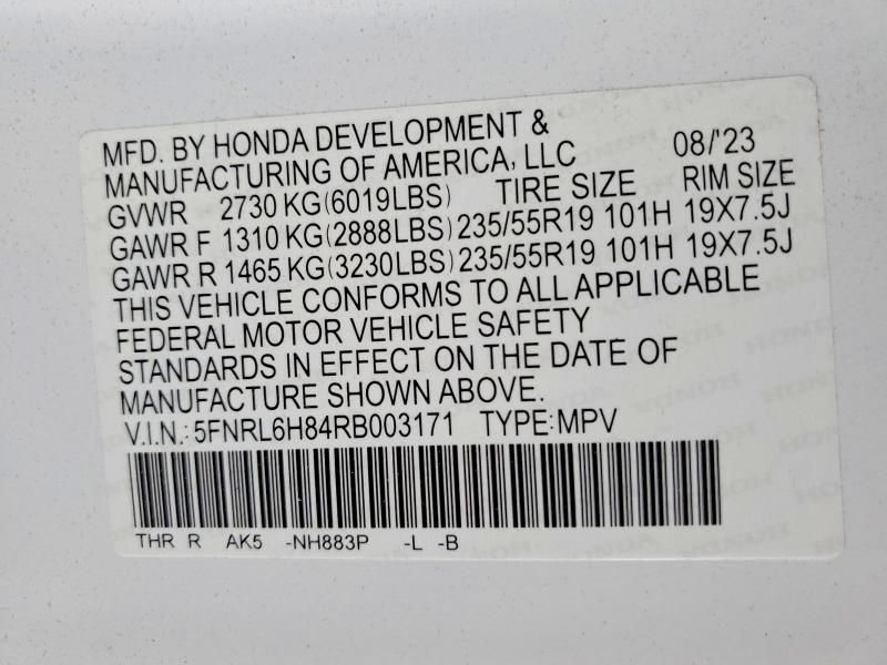 Aukcja sprzedaży 2024 Honda Odyssey, vin: 5FNRL6H84RB003171, numer aukcji: 54896936