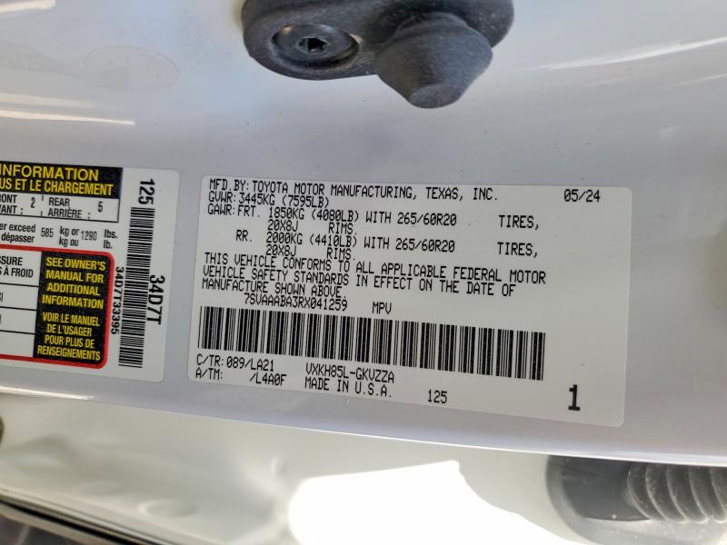 54518926 :رقم المزاد ، 7SVAAABA3RX041259 vin ، 2024 Toyota Sequoia مزاد بيع
