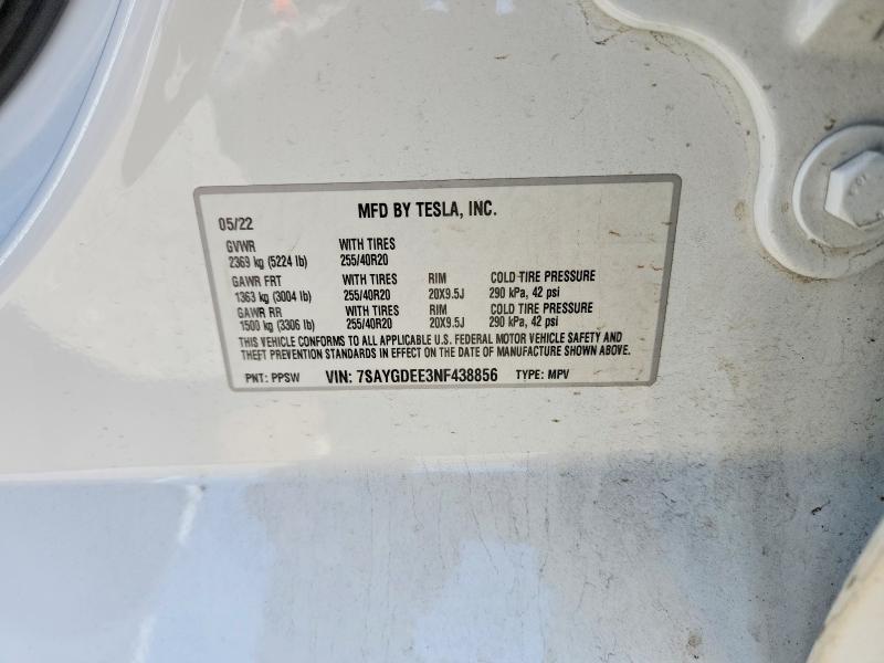 Aukcja sprzedaży 2022 Tesla Model Y, vin: 7SAYGDEE3NF438856, numer aukcji: 57176006