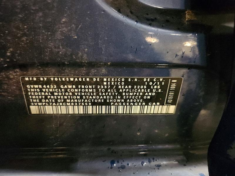 2012 Volkswagen Jetta მანქანა იყიდება აუქციონზე, vin: 3VWPL7AJ8CM637559, აუქციონის ნომერი: 58022536