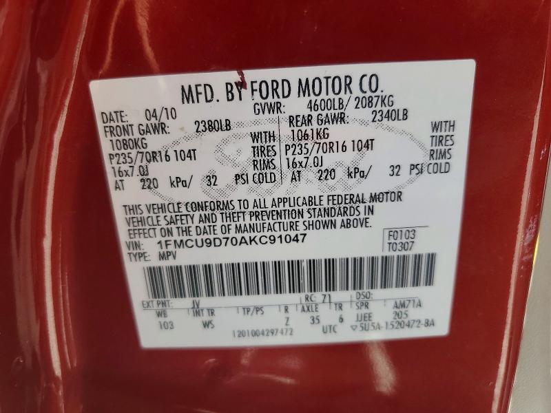 2010 Ford Escape მანქანა იყიდება აუქციონზე, vin: 1FMCU9D70AKC91047, აუქციონის ნომერი: 55770666