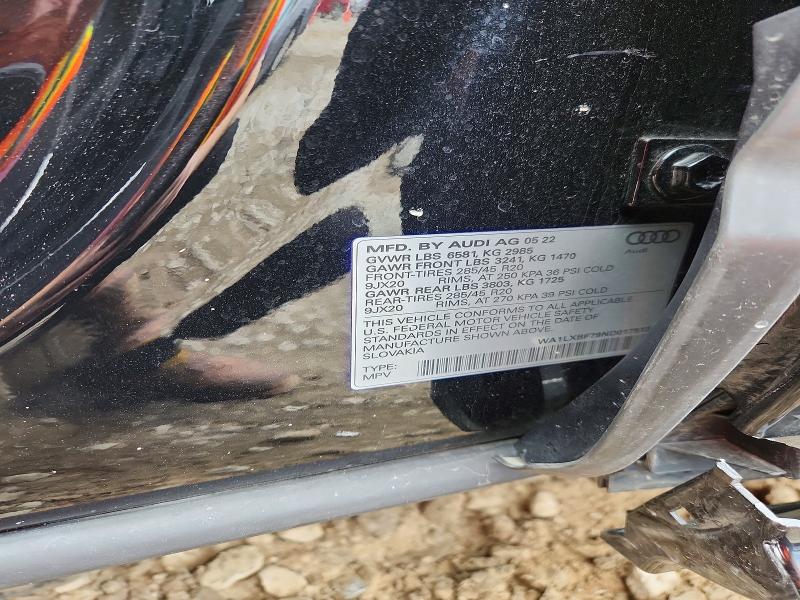 56899836 :رقم المزاد ، WA1LXBF79ND017513 vin ، 2022 Audi Q7 مزاد بيع