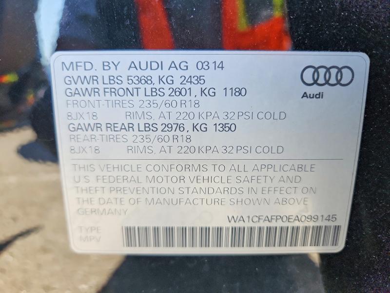 Продаж на аукціоні авто 2014 Audi Q5, vin: WA1CFAFP0EA099145, номер лоту: 56783656