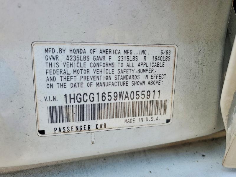 Aukcja sprzedaży 1998 Honda Accord, vin: 1HGCG1659WA055911, numer aukcji: 58447206