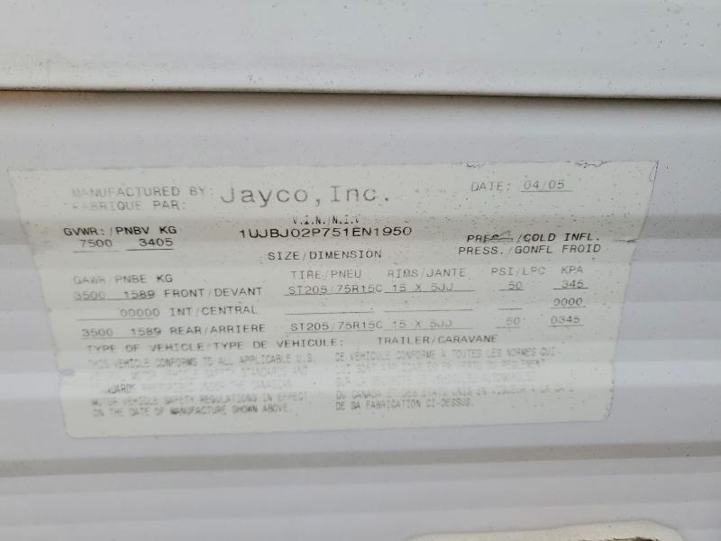 Продажа на аукционе авто 2005 Jayco Rv Trailer, vin: 1UJBJ02P751EN1950, номер лота: 57181276