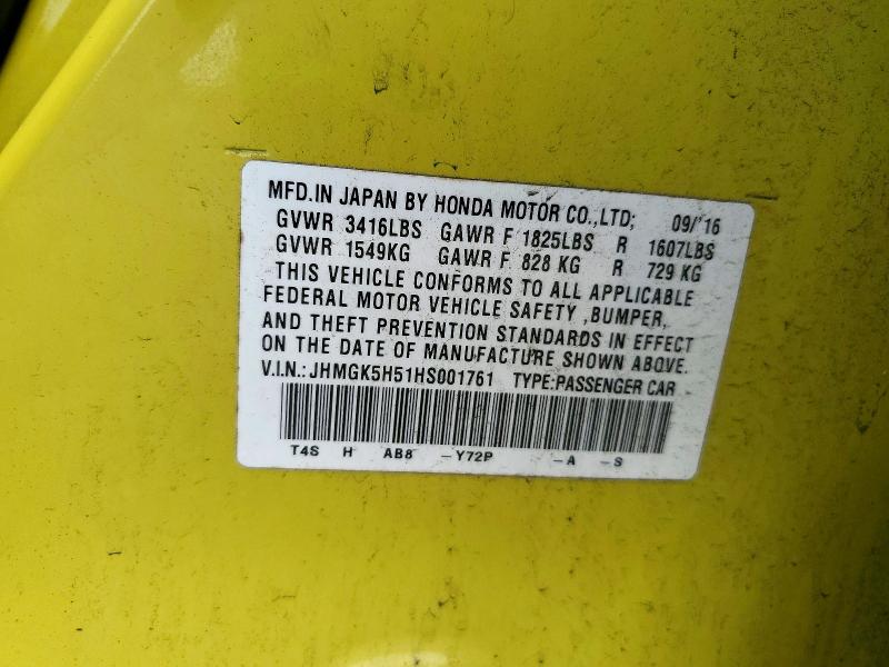 Aukcja sprzedaży 2017 Honda Fit, vin: JHMGK5H51HS001761, numer aukcji: 58686616