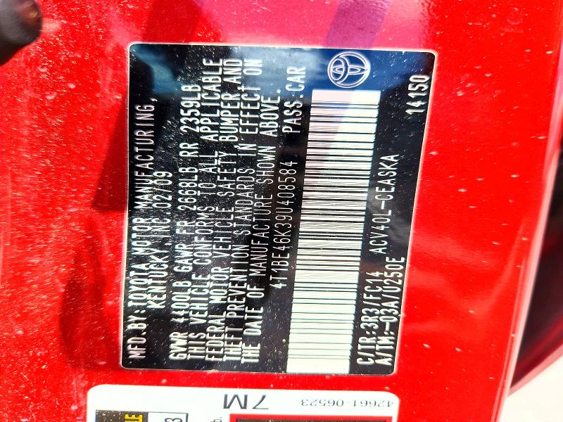 Auction sale of the 2009 Toyota Camry, vin: 4T1BE46K39U408584, lot number: 57198676
