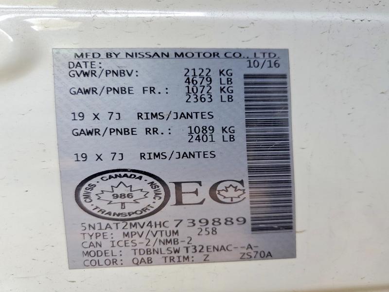 Продажа на аукционе авто 2017 Nissan Rogue, vin: 5N1AT2MV4HC739889, номер лота: 56805186
