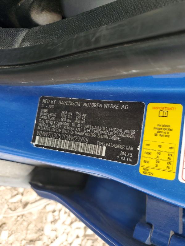 2012 Mini Cooper მანქანა იყიდება აუქციონზე, vin: WMWZB3C57CWM29998, აუქციონის ნომერი: 58573446