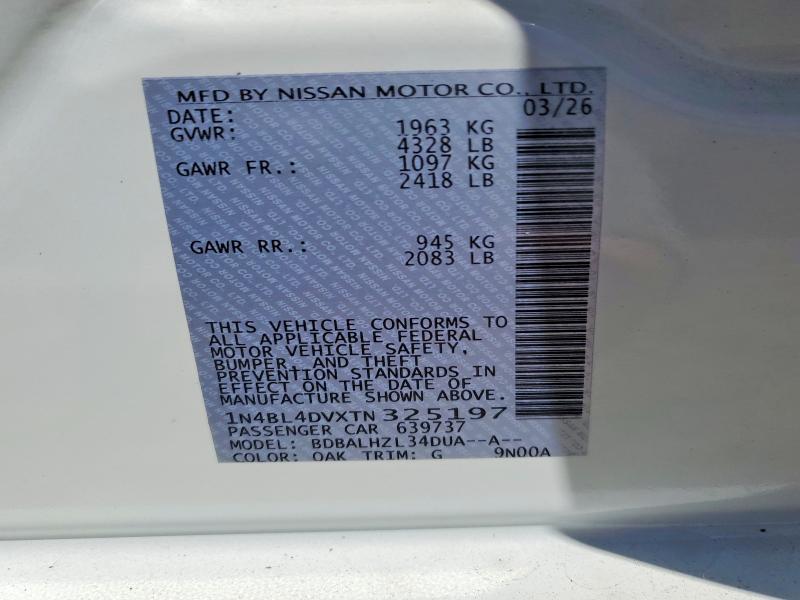 Aukcja sprzedaży 2026 Nissan Altima, vin: 1N4BL4DVXTN325197, numer aukcji: 58134396