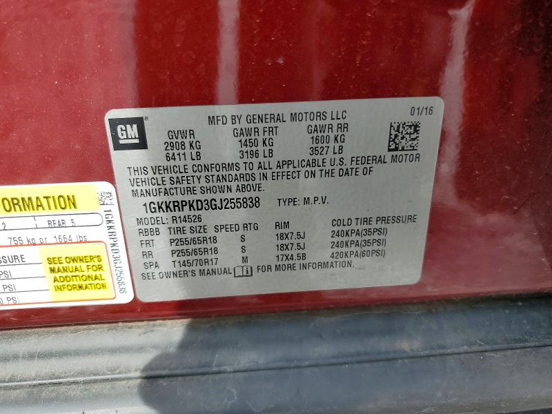 2016 Gmc Acadia მანქანა იყიდება აუქციონზე, vin: 1GKKRPKD3GJ255838, აუქციონის ნომერი: 55512696
