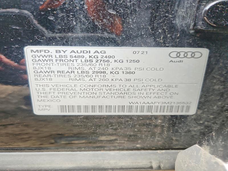 Aukcja sprzedaży 2021 Audi Q5, vin: WA1AAAFY3M2135532, numer aukcji: 56055326