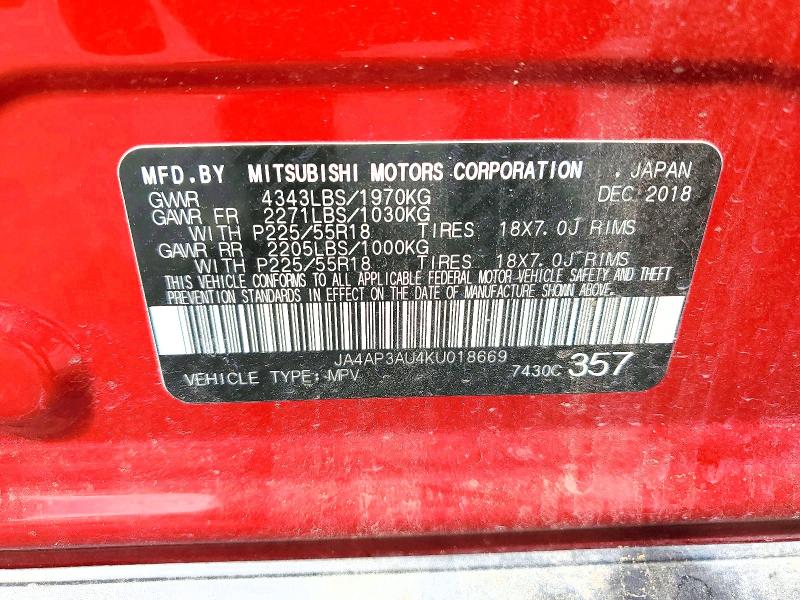 Aukcja sprzedaży 2019 Mitsubishi Outlander Sport, vin: JA4AP3AU4KU018669, numer aukcji: 56983016